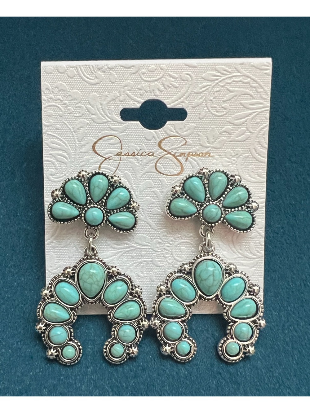 Jessica Simpson Turquoise Cluster Dangle Earrings